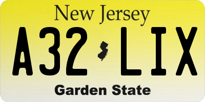 NJ license plate A32LIX