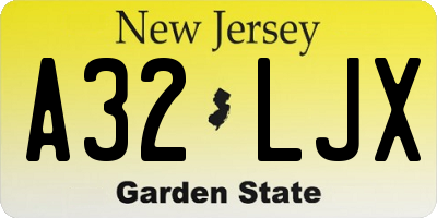 NJ license plate A32LJX