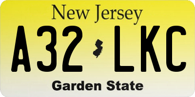 NJ license plate A32LKC