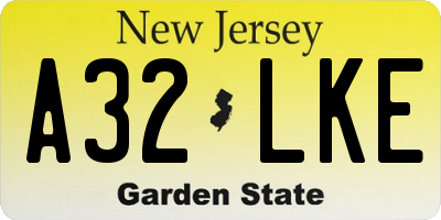 NJ license plate A32LKE
