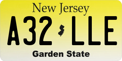 NJ license plate A32LLE