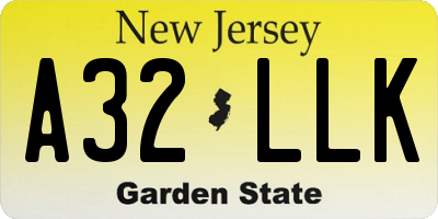 NJ license plate A32LLK