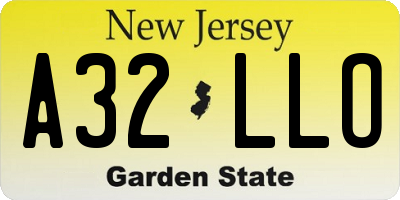 NJ license plate A32LLO
