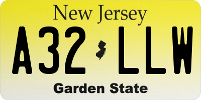 NJ license plate A32LLW