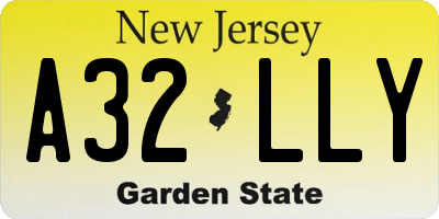 NJ license plate A32LLY
