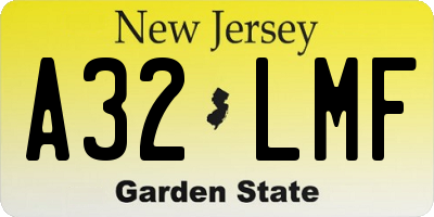 NJ license plate A32LMF