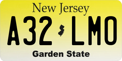 NJ license plate A32LMO