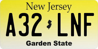 NJ license plate A32LNF