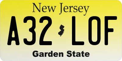 NJ license plate A32LOF