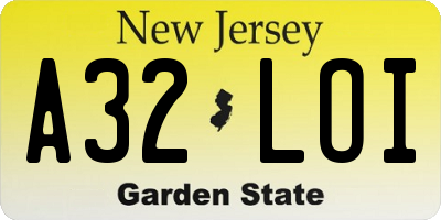 NJ license plate A32LOI