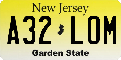 NJ license plate A32LOM