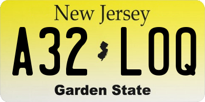 NJ license plate A32LOQ