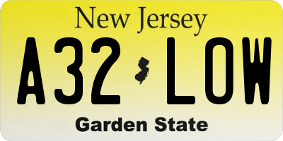 NJ license plate A32LOW