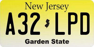 NJ license plate A32LPD