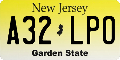 NJ license plate A32LPO