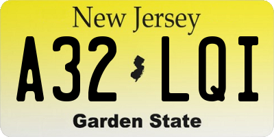 NJ license plate A32LQI