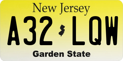 NJ license plate A32LQW