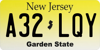 NJ license plate A32LQY