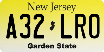NJ license plate A32LRO