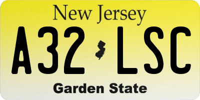 NJ license plate A32LSC