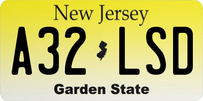 NJ license plate A32LSD