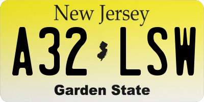 NJ license plate A32LSW