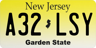 NJ license plate A32LSY