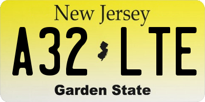 NJ license plate A32LTE