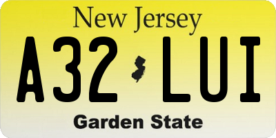 NJ license plate A32LUI