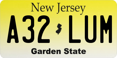 NJ license plate A32LUM
