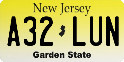 NJ license plate A32LUN