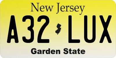 NJ license plate A32LUX