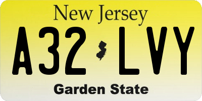NJ license plate A32LVY