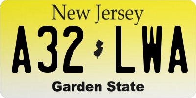 NJ license plate A32LWA