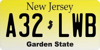 NJ license plate A32LWB