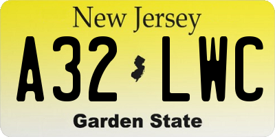 NJ license plate A32LWC