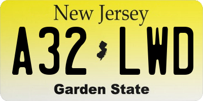 NJ license plate A32LWD