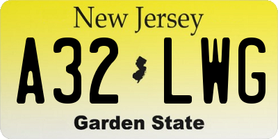 NJ license plate A32LWG