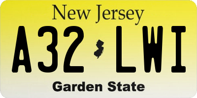 NJ license plate A32LWI