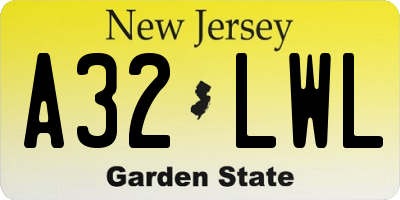 NJ license plate A32LWL