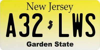 NJ license plate A32LWS