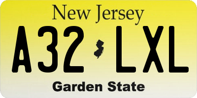 NJ license plate A32LXL