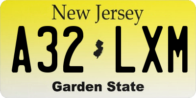 NJ license plate A32LXM