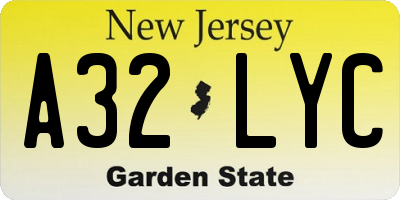 NJ license plate A32LYC