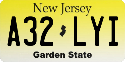 NJ license plate A32LYI