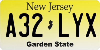 NJ license plate A32LYX