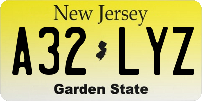 NJ license plate A32LYZ