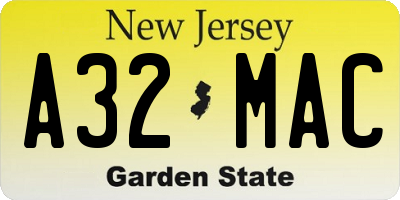 NJ license plate A32MAC