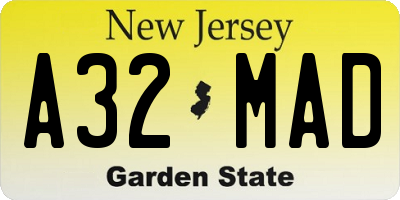NJ license plate A32MAD