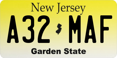NJ license plate A32MAF